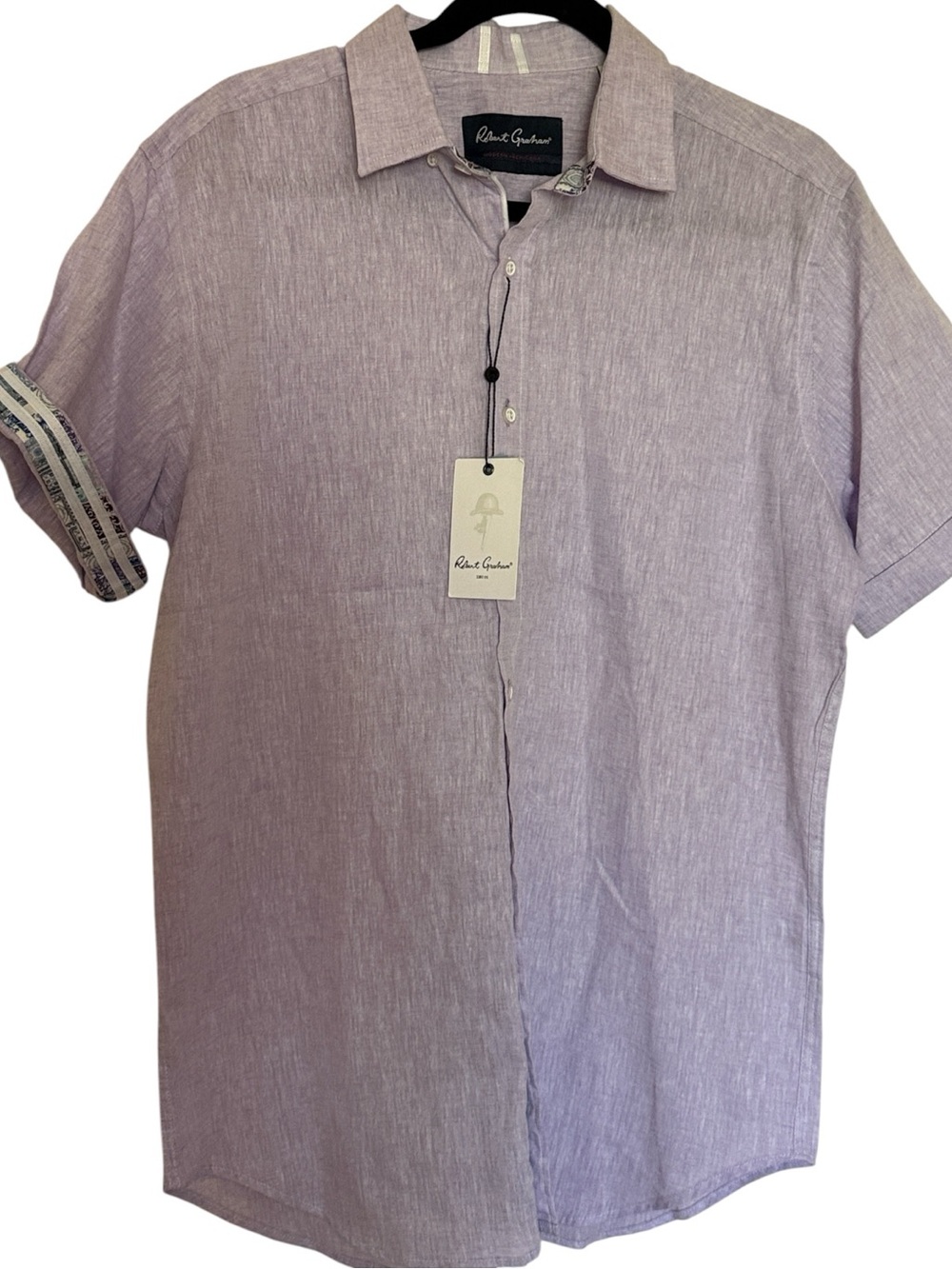 Robert Graham Palmer Short Sleeve Woven Button Down, Lilac, sleeve contrast, M